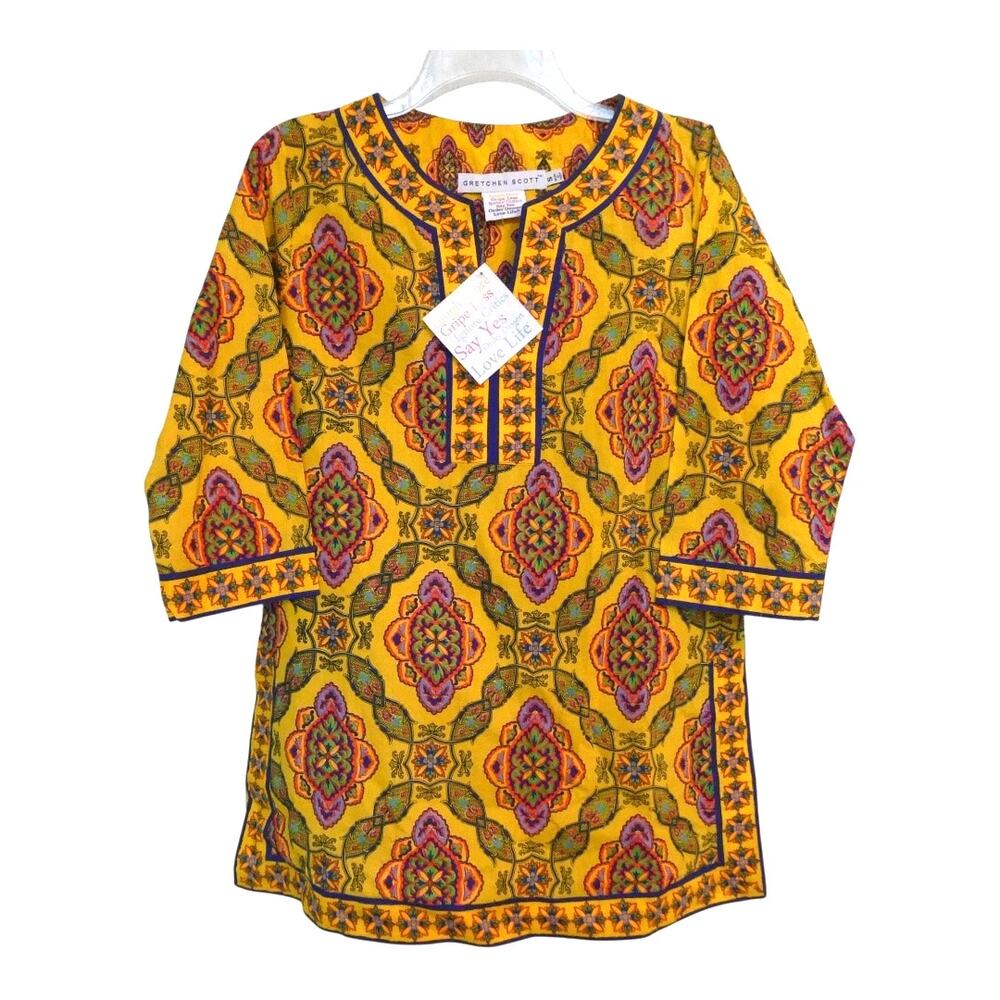 NWT Gretchen Scott Split Neck Tunic The Persian Yellow Boho Small S